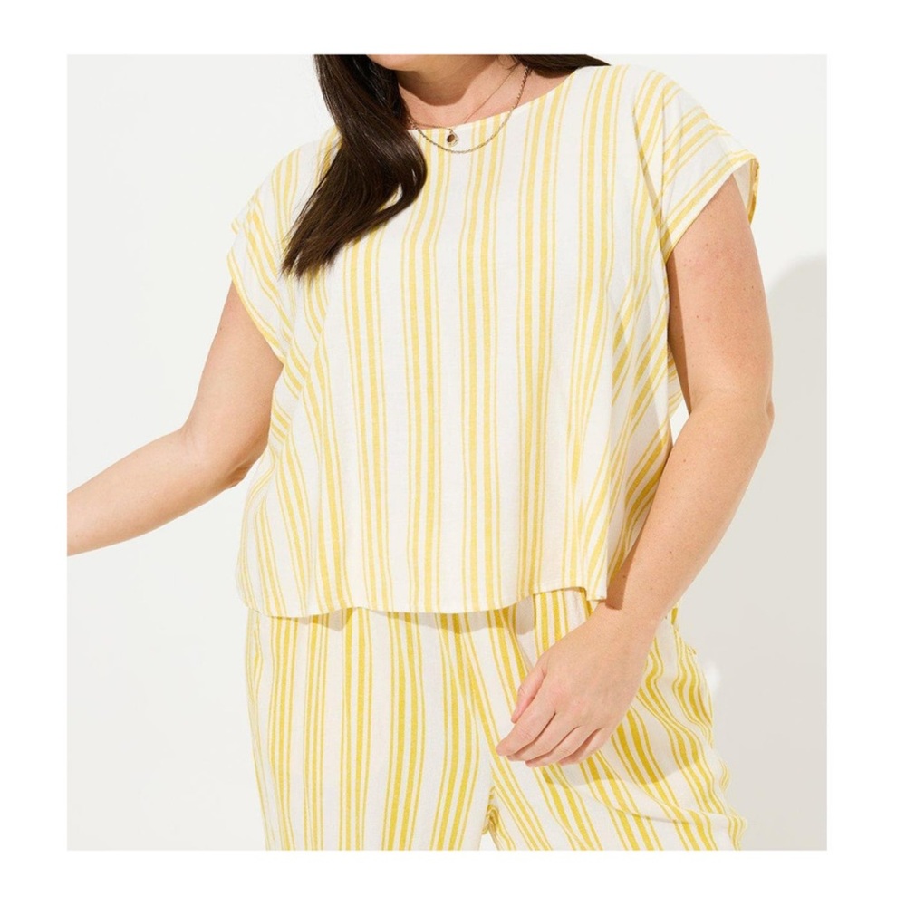 Torrid Linen Blend Yellow Striped Cross Back Crop Top 1X NWT